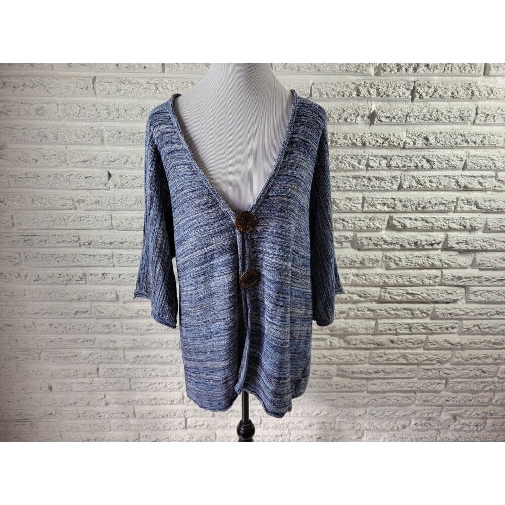 JM Collection 2X Blue Metallic Cardigan Sweater Knit Large Button Blouse BLU117